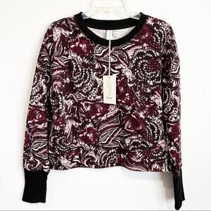 Joie Caleigh Burgundy Floral Paisley Cropped Sweatshirt Thumbholes Size Medi…